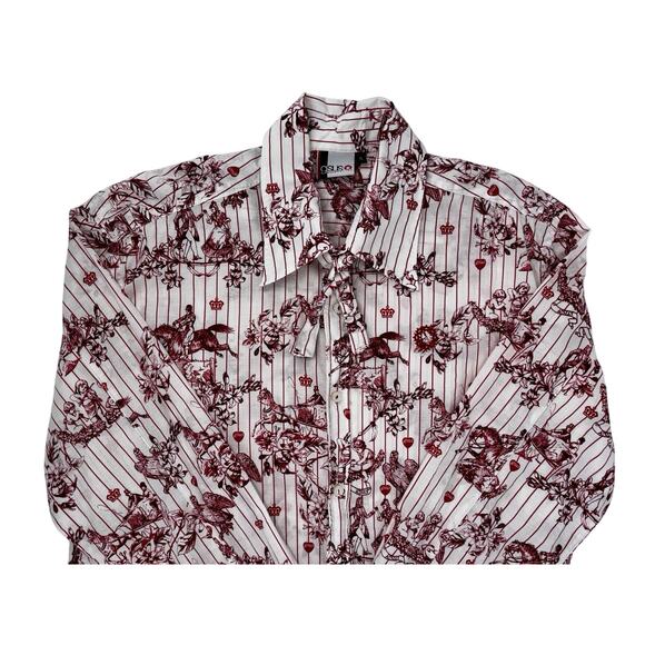 GSUS Industries Women's Cotton‎ Blouse XL White W/ Red Printed Images Tie Accent - Picture 4 of 14